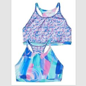 NWT Athleta Girl M/8-10 Blue Multi Santorini Energy Reversible Bikini Top